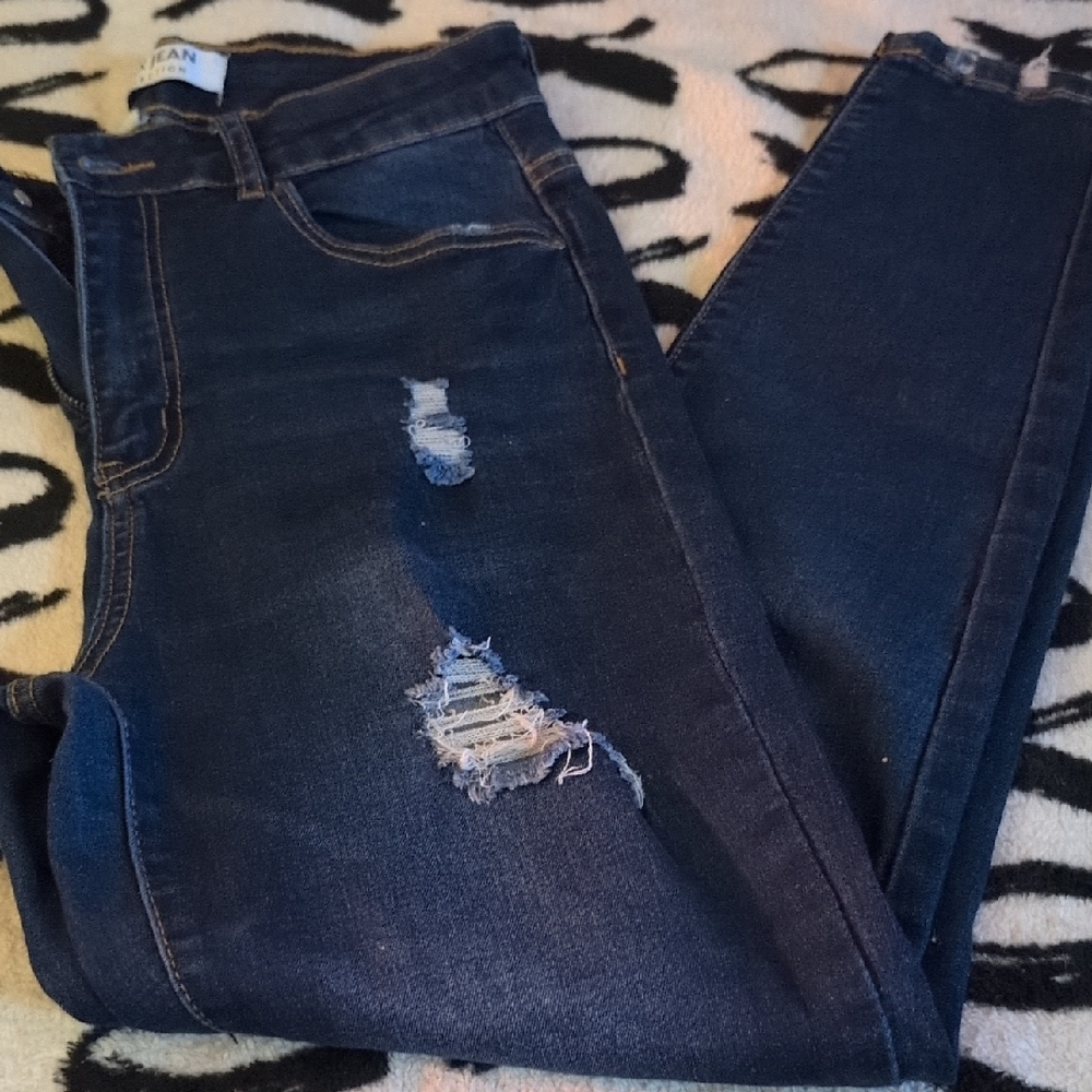 Wax Jean Dark Blue Distressed Skinny Jeans